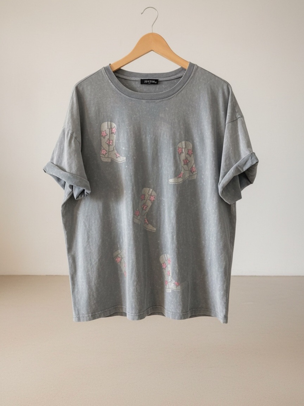 Zutter USA Cowboy Boots Pink Sparkle Star Graphic Tee Gray Size L